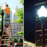 LED Retrofit acorn lights are installed