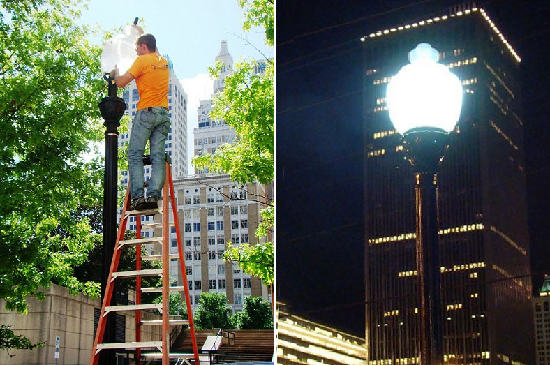 LED Retrofit acorn lights are installed
